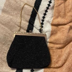 Vintage Black Beaded Evening Bag